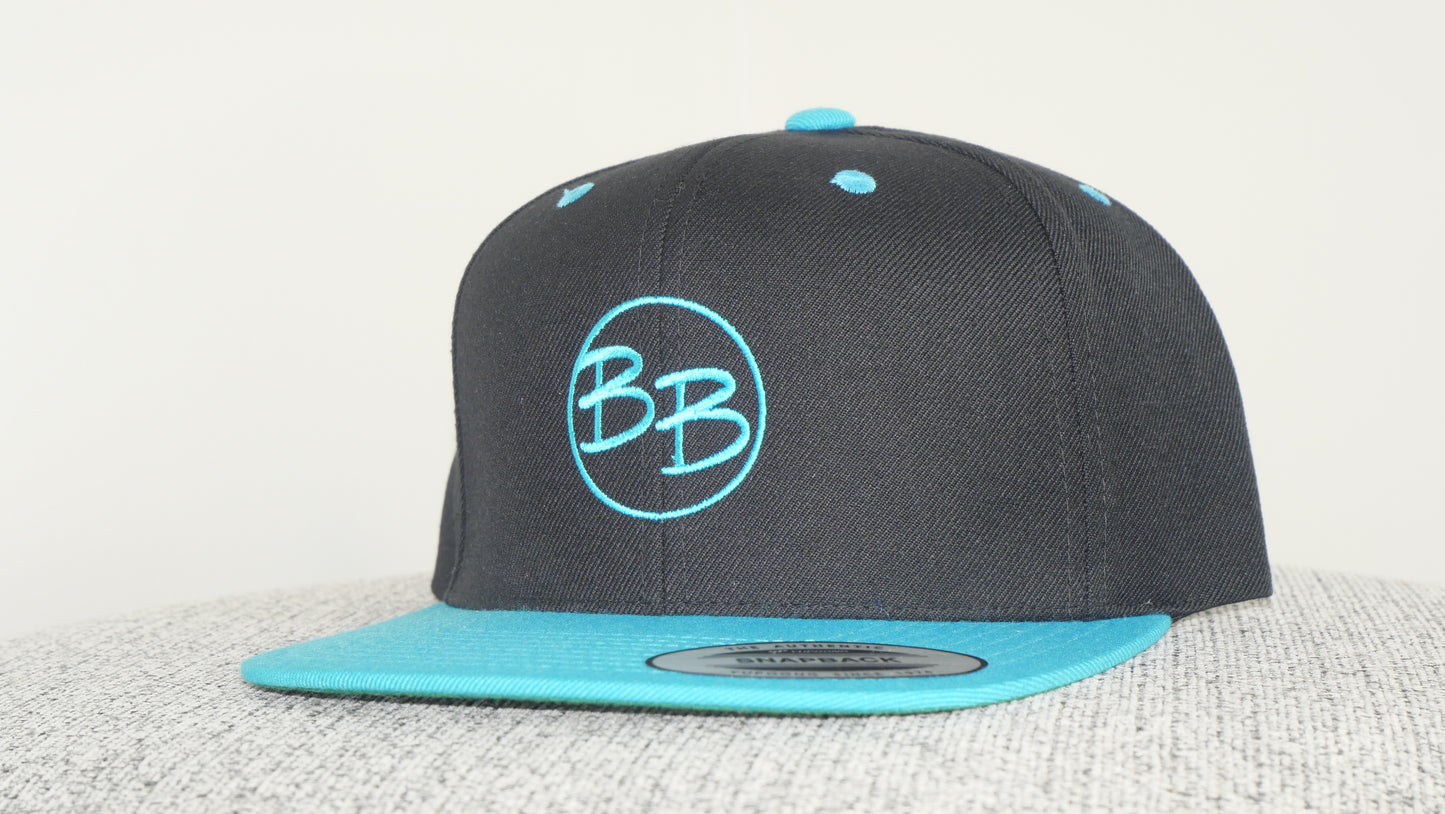 Flat Bill Snap Back Hat - Black/Teal