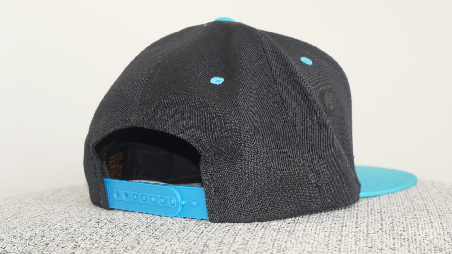 Flat Bill Snap Back Hat - Black/Teal