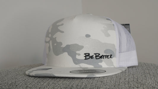 Flat Bill Trucker Cap - Camo/White